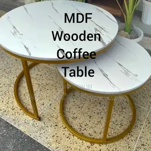 Nesting Coffee Table Marble Effect (Mdf) Wood - White/ Gold Stand