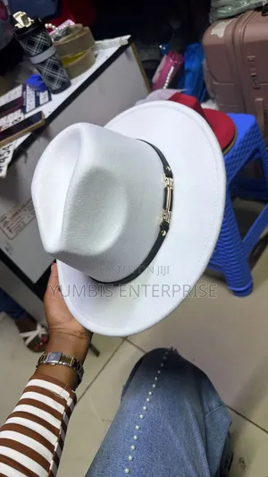 Stylish Wide Brim Fedora Hat in White With a Detailed Band