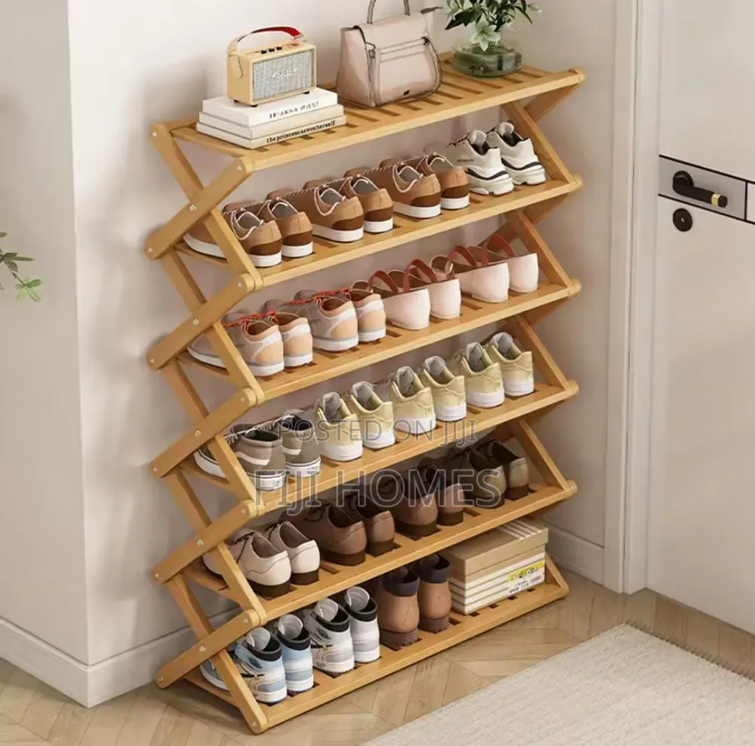 5 Tier Foldable Bamboo Shoe Rack - Size:80*90*25cm