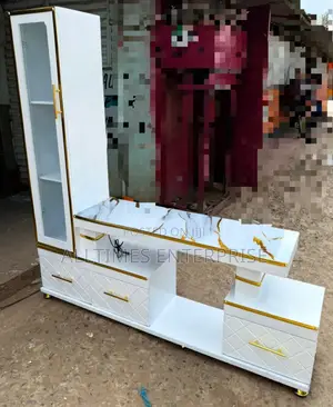 Executive Extended Tv Stand With Marble Coating and Shelf Cabinet