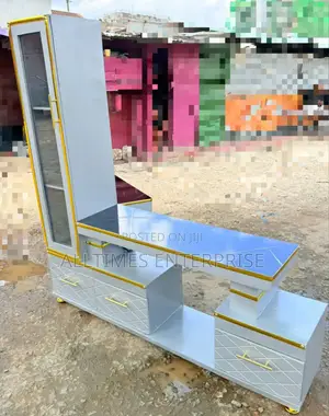 Executive Extended Tv Stand With Marble Coating and Shelf Cabinet