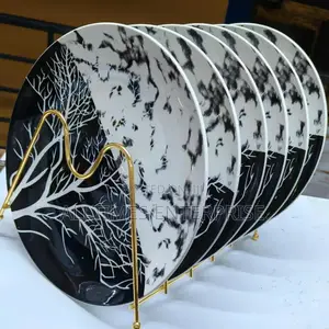 6 Pieces Ceramic Tree Design Dinner Plate Set - Black White