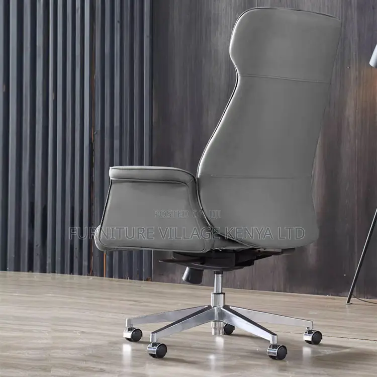 Executive Gray Leather Boss Office Desk Chair