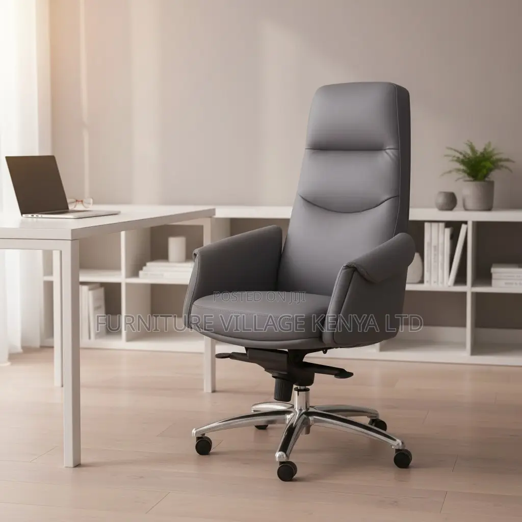 Executive Gray Leather Boss Office Desk Chair