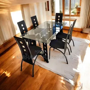 6-Seater Glass Dining Set – Modern Elegant Dining Table and Chairs
