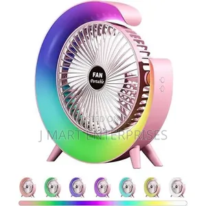 Rechargeable Desktop Fan 5 Colour Light Modes Adjustable Speeds