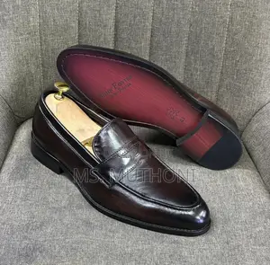 Men's Brown Leather John Foster Loafers Ft a Woven Texture Design