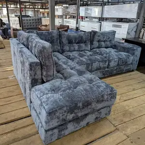 Grey-Blue Velvet L- Shaped Sofa