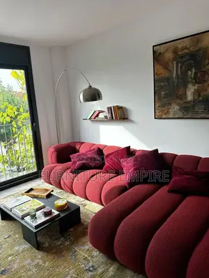 Red Velvet L- Shaped Sofa