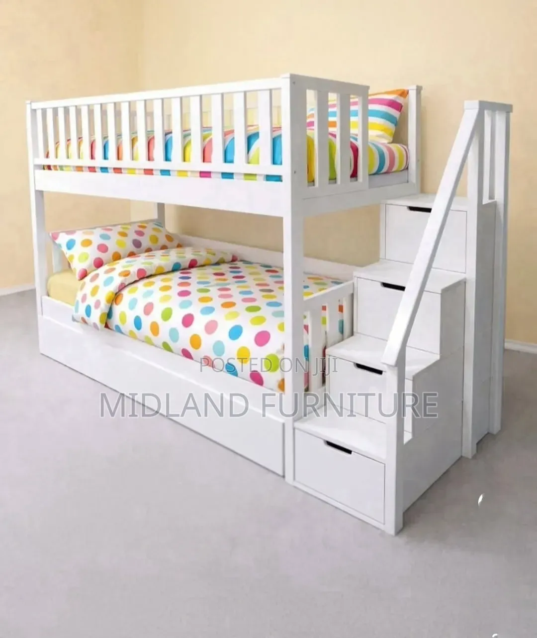 A Double Decker Beds With Stairs Storage Cupboard