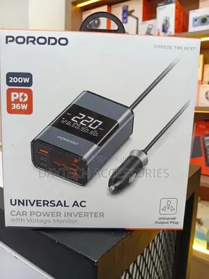 Porodo Universal Car Power Inverter 200w,Car Charger Voltage Monitor