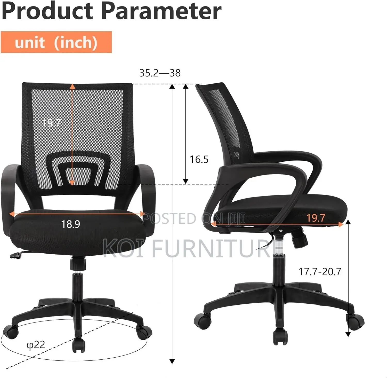 Office Chairs; Ergonomic Adjustable Mesh Fabric Office Chairs