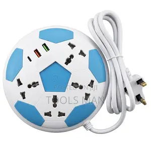 4-Way Football Power Extension Socket + 4 Usb Ports Surge Protector