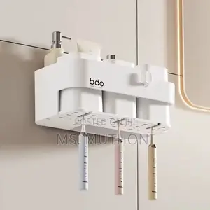 White Bathroom Wall Mounted Toothbrush Holder With 3 Cups.