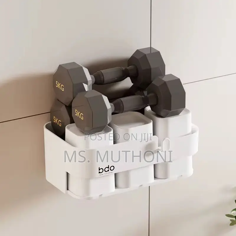 White Bathroom Wall Mounted Toothbrush Holder With 3 Cups.