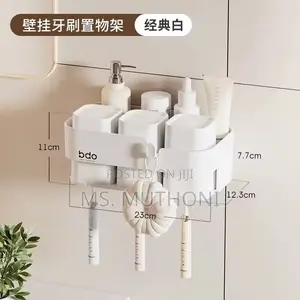 White Bathroom Wall Mounted Toothbrush Holder With 3 Cups.