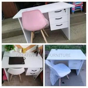 Compact White Office Desk With Eames Chair With Wooden Legs