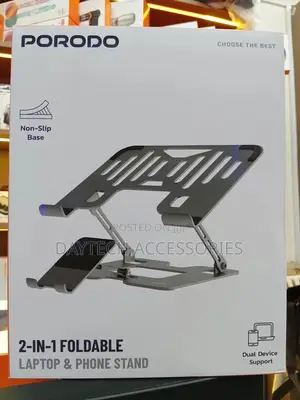 Porodo 2-in-1 Adjustable and Foldable Laptop With Phone Stand - Silver