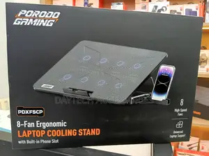 Porodo Gaming 8-Fan Laptop Cooling Pad With Built-in Phone Slot,