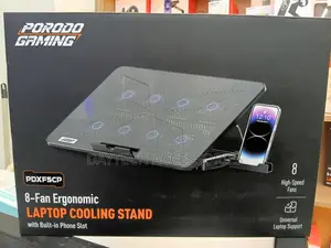 Porodo 8-Fan Ergonomic Laptop Cooling Stand - Black