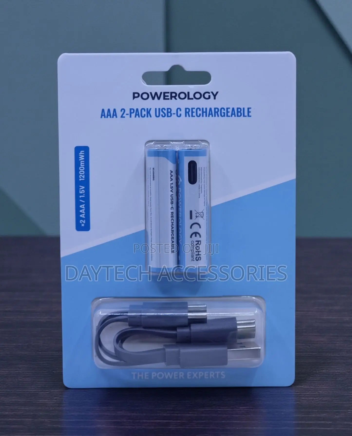 Powerology Usb-c Rechargeable Lithium Battery Aaa With Cable