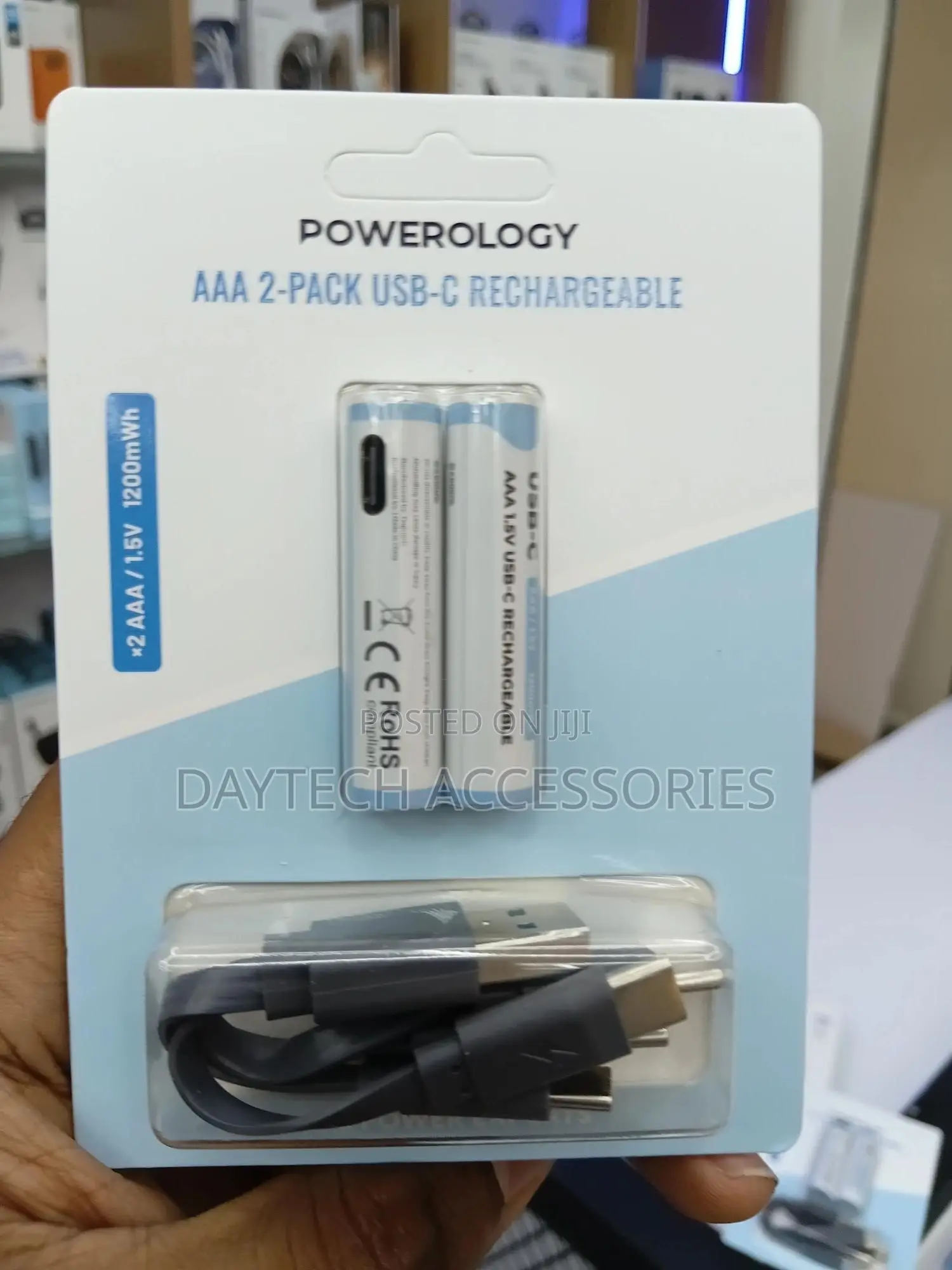 Powerology Usb-c Rechargeable Lithium Battery Aaa With Cable