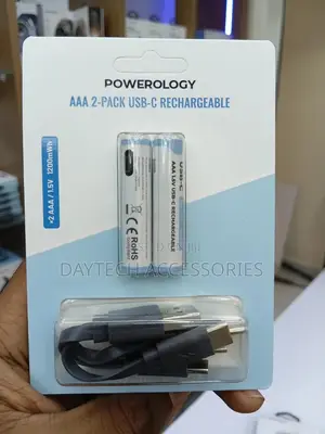 Powerology Battery Usb-C Rechargeable Lithium Aaa (2pc Pack)
