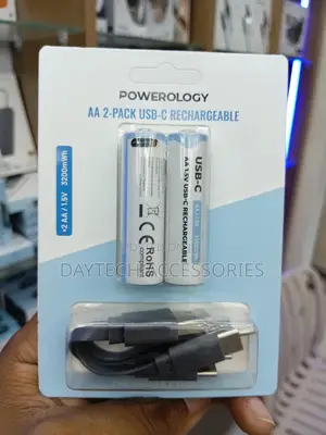 Powerology Rechargeable Aa Battery 1.5v With Type-C Charging 2pck
