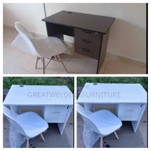Modernised White Eames Chair With Wooden Legs and Office Desk Y5d