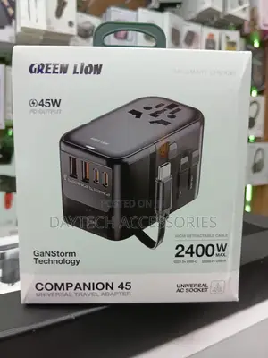 Green Lion Companion 45 Universal Travel Adapter With Type C Cable.