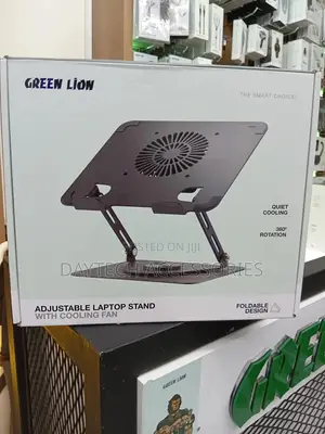 This Is a Green Lion Adjustable Laptop Stand With Cooling Fan - Black