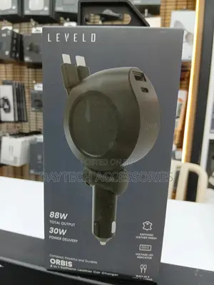 Levelo Orbis 4 in 1 Car Charger With Built-in Retractable Type C Cable