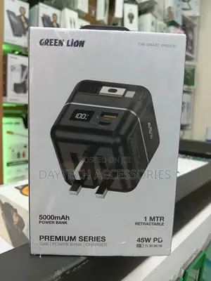 Green Lion Premium Series Charger + Power Bank 5000mah - Black