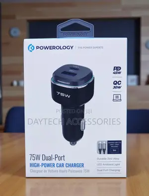 Powerology 75w Dual-Port High-Power Car Charger Adapter - Black