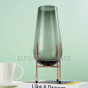 *Nordic Modern Creative Glass Vase With Metallic Stand Size : 28cm
