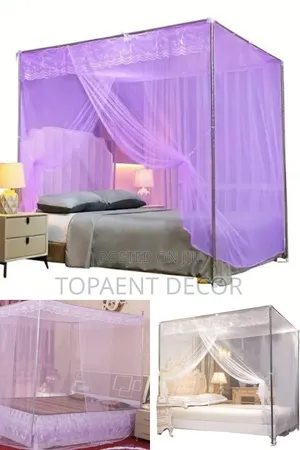 Enjoy Restful Sleep Daily With 4 Stand Purple and White Mosquito Nets