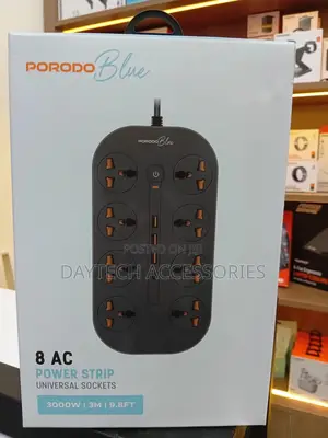 Porodo Blue 8 Ac Power Socket With X1 Usb-c X3 Usb-a Port Uk (3m Wire)