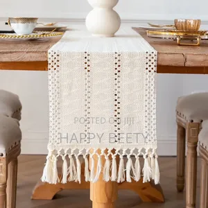 *Tassels Bohemian Style Table Runner Farmhouse Linen Table Runner