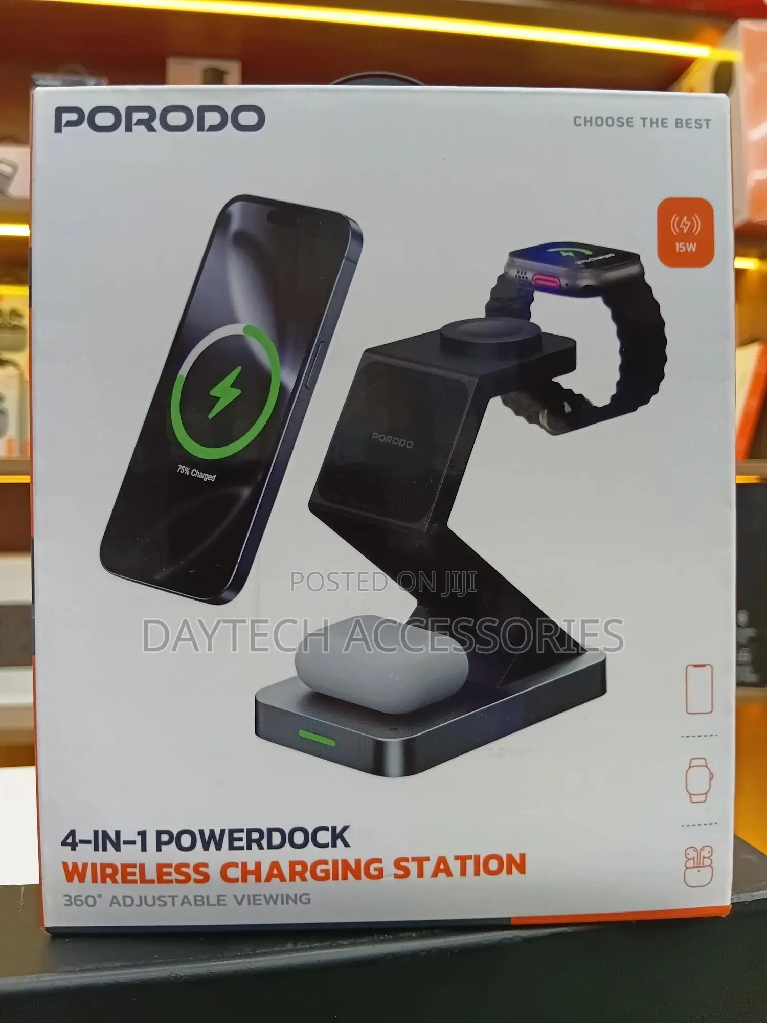 This Is a Porodo 4-in-1 Powerdock Wireless Charging Station.