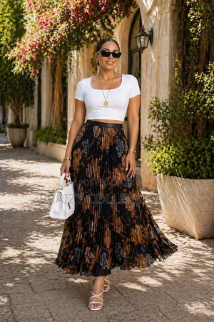 Long Pleated Chiffon Skirt