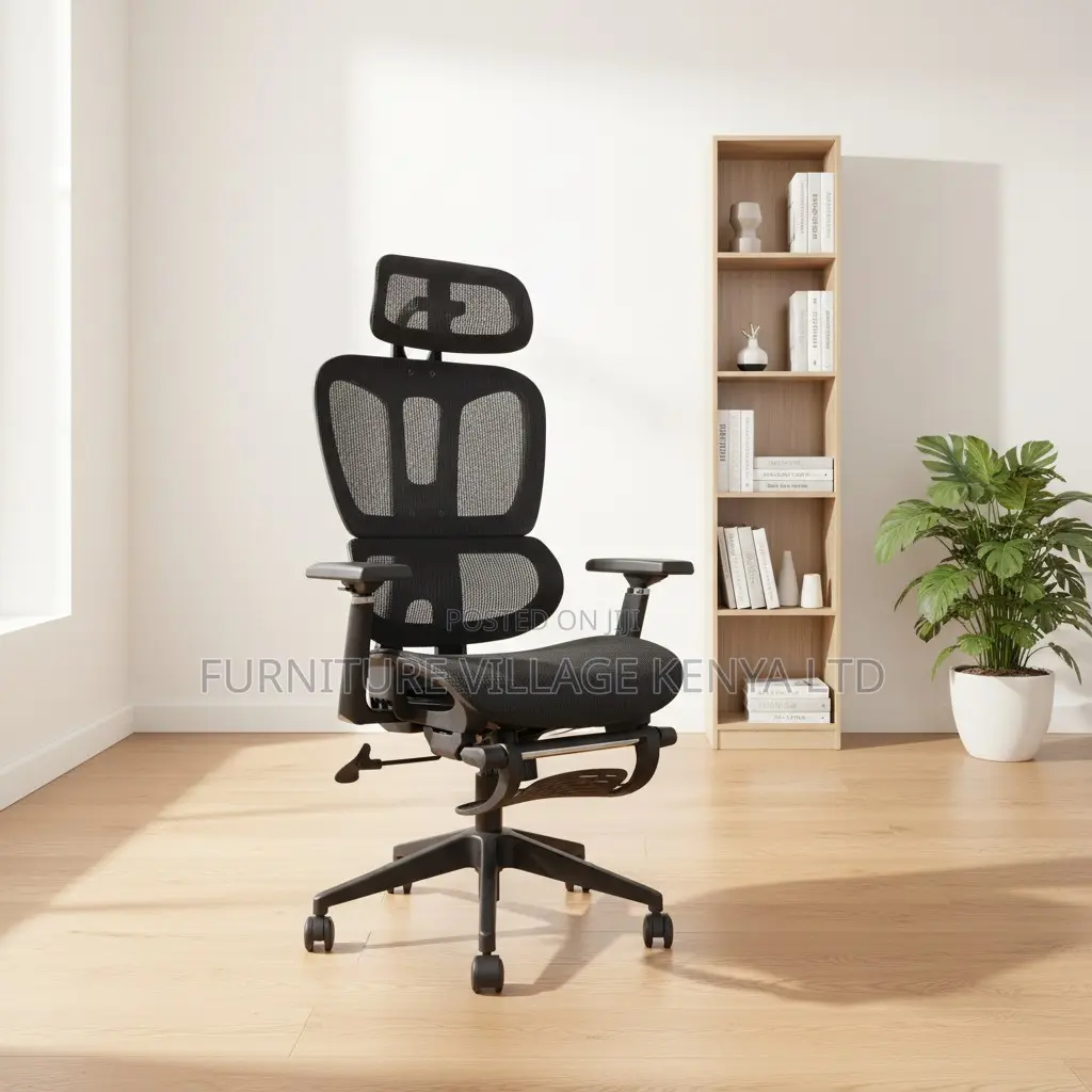 Black Full Mesh High-Back Chair With Footrest