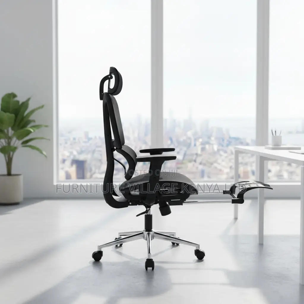 Black Full Mesh High-Back Chair With Footrest