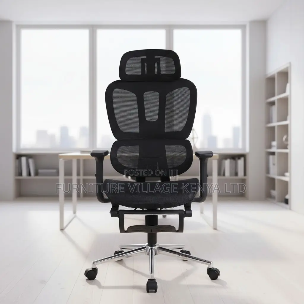 Black Full Mesh High-Back Chair With Footrest