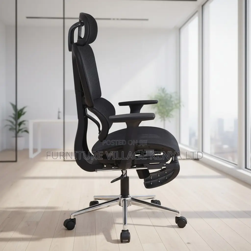 Black Full Mesh High-Back Chair With Footrest