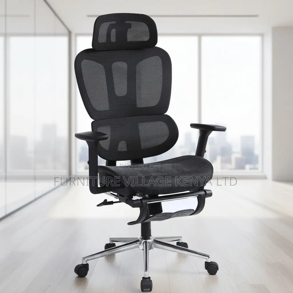 Black Full Mesh High-Back Chair With Footrest