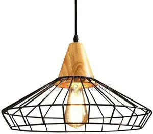 Metal and Wood Pendant Light