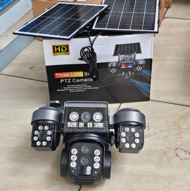 Three Lens Dual Panels Simcard Outdoor Solar Camera With Stroe Lights