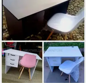 Grey Office Desk and White Eames Chair