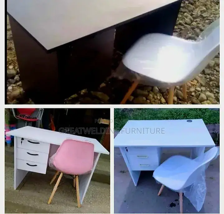 Grey Office Desk and White Eames Chair