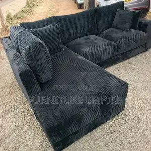 Dark- Grey Corduroy L- Shaped Sofa